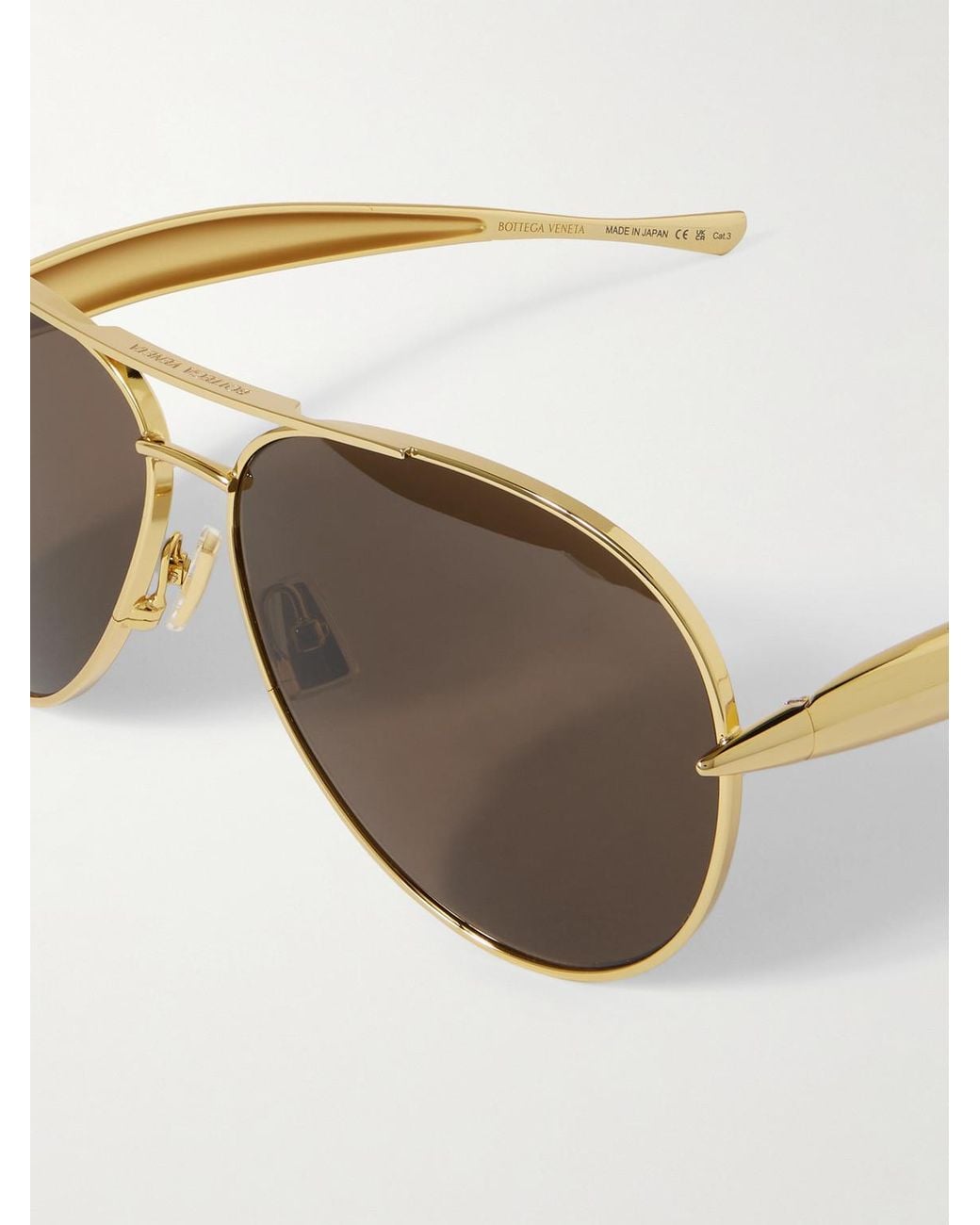 Bottega Veneta Metallic Sardine Double-Bridge Aviator-Style-Tone Metal Sunglasses for men