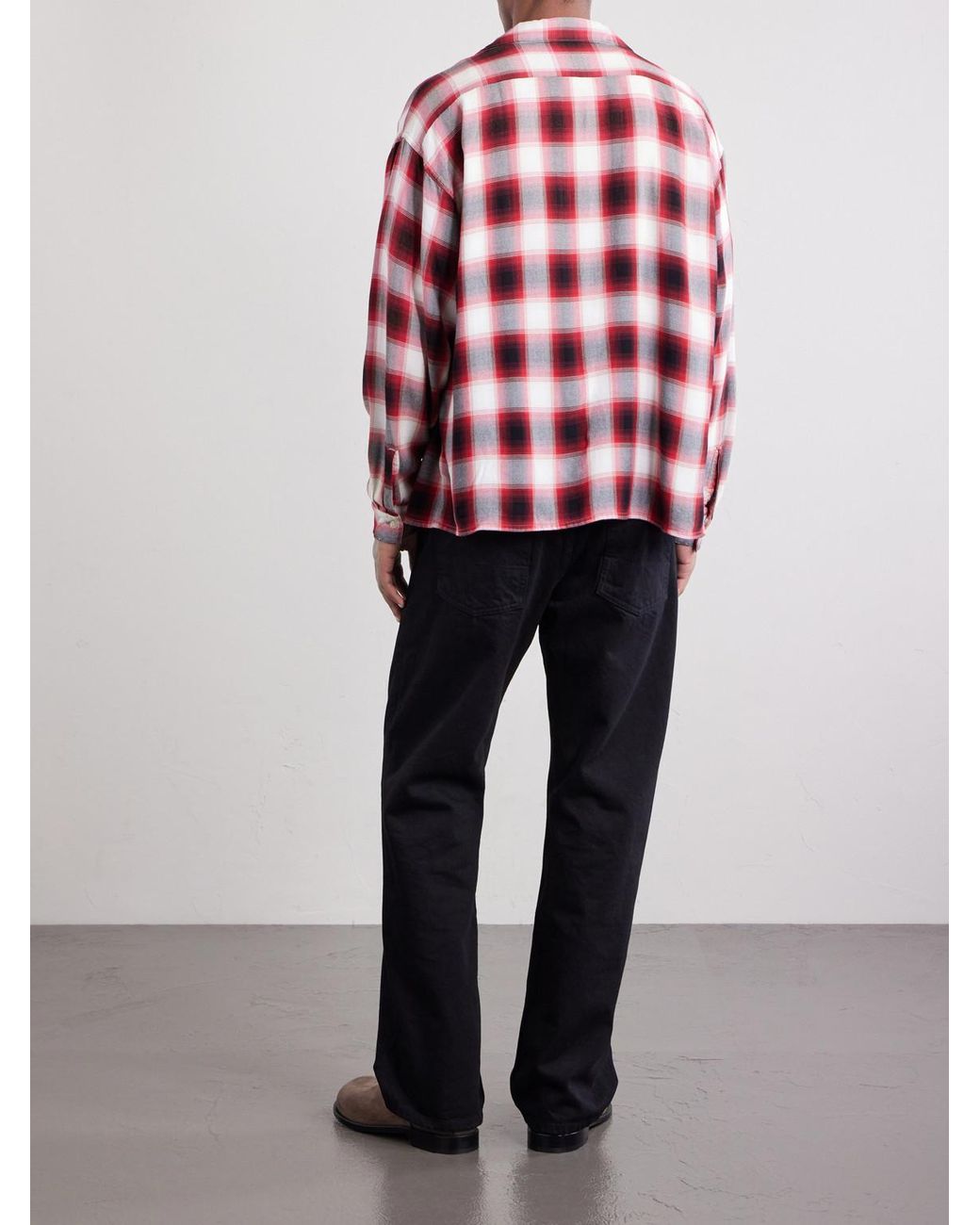 SAINT Mxxxxxx Red Convertible-collar Checked Flannel Shirt for men