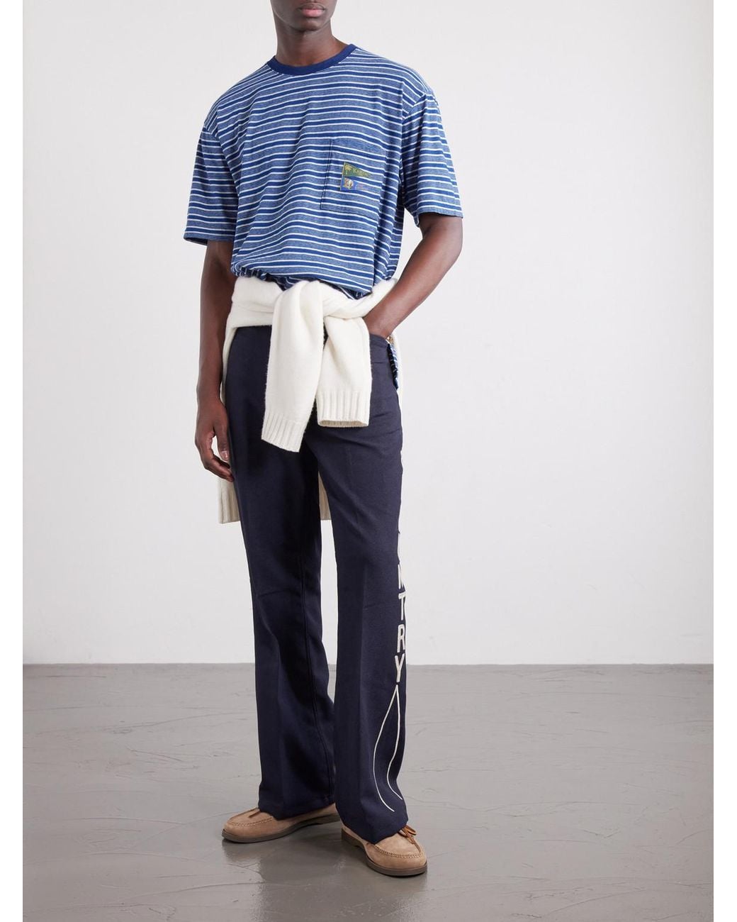 Kapital Blue Logo-appliquéd Striped Cotton-jersey T-shirt for men
