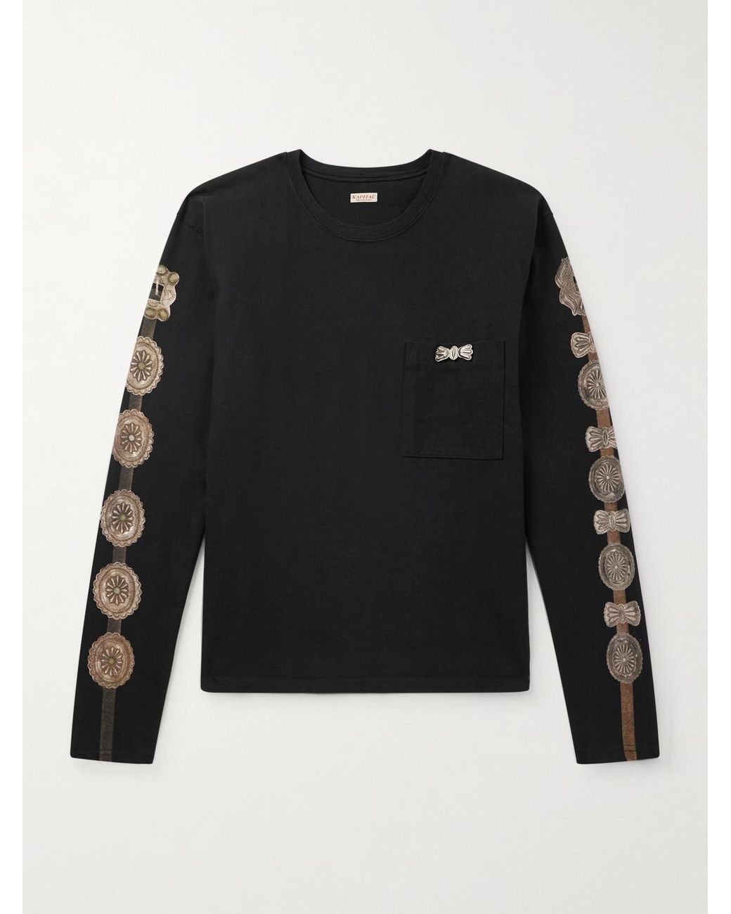 Kapital Black Dense Appliquéd Printed Cotton-Jersey T-Shirt for men