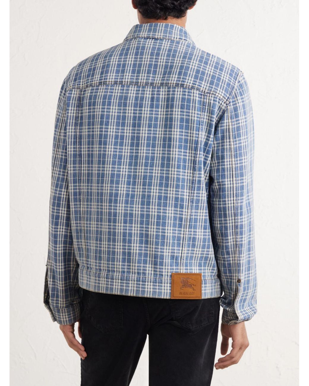 Burberry Blue Checked Denim Jacket for men