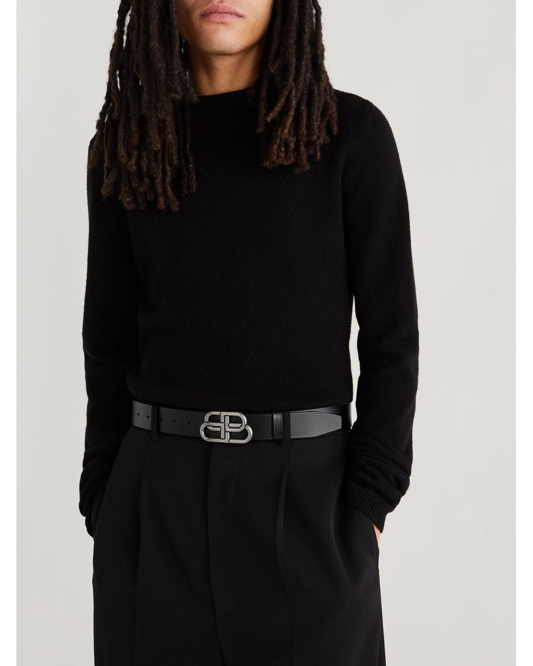 Balenciaga Black 3.5Cm Logo-Embellished Leather Belt for men