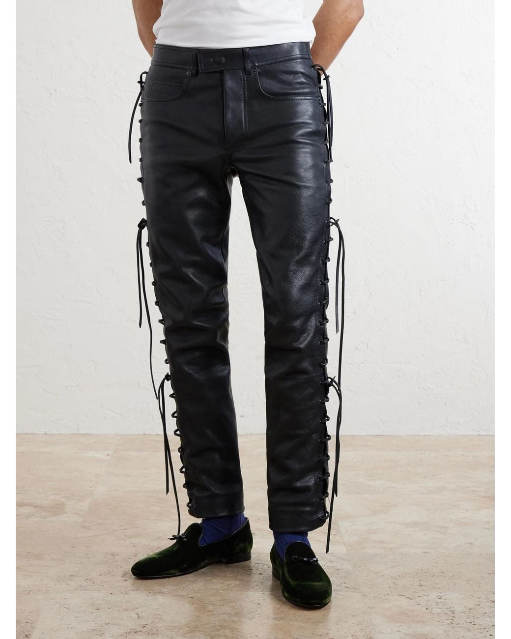 Tom Ford Black Straight-Leg Full-Grain Leather Trousers for men