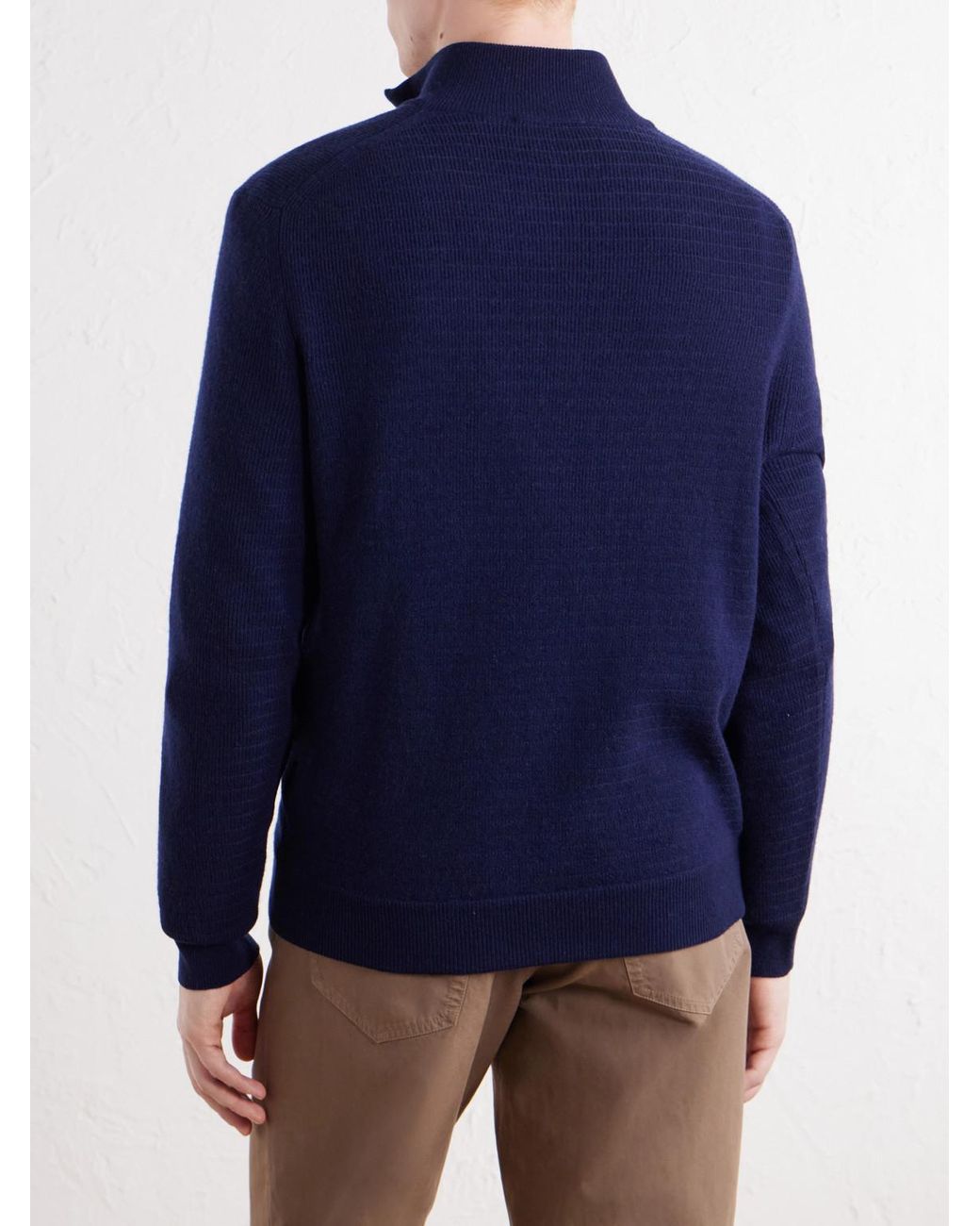 Canali Blue Ribbed Wool And Cashmere-Blend Half-Zip Sweater for men