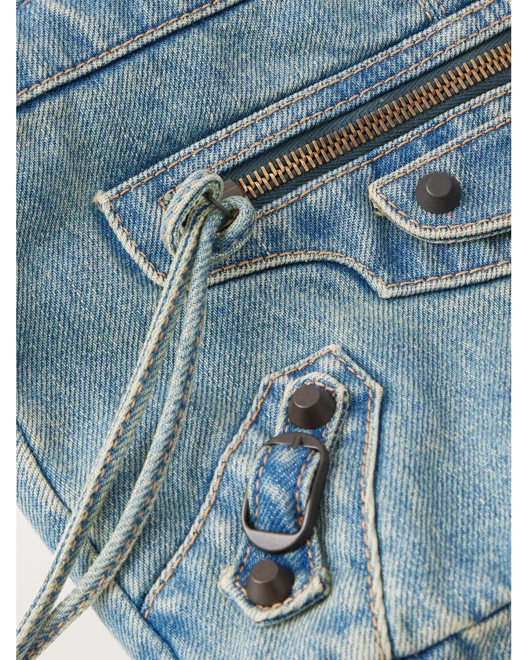 Balenciaga Blue Le City Moto Small Denim Messenger Bag for men