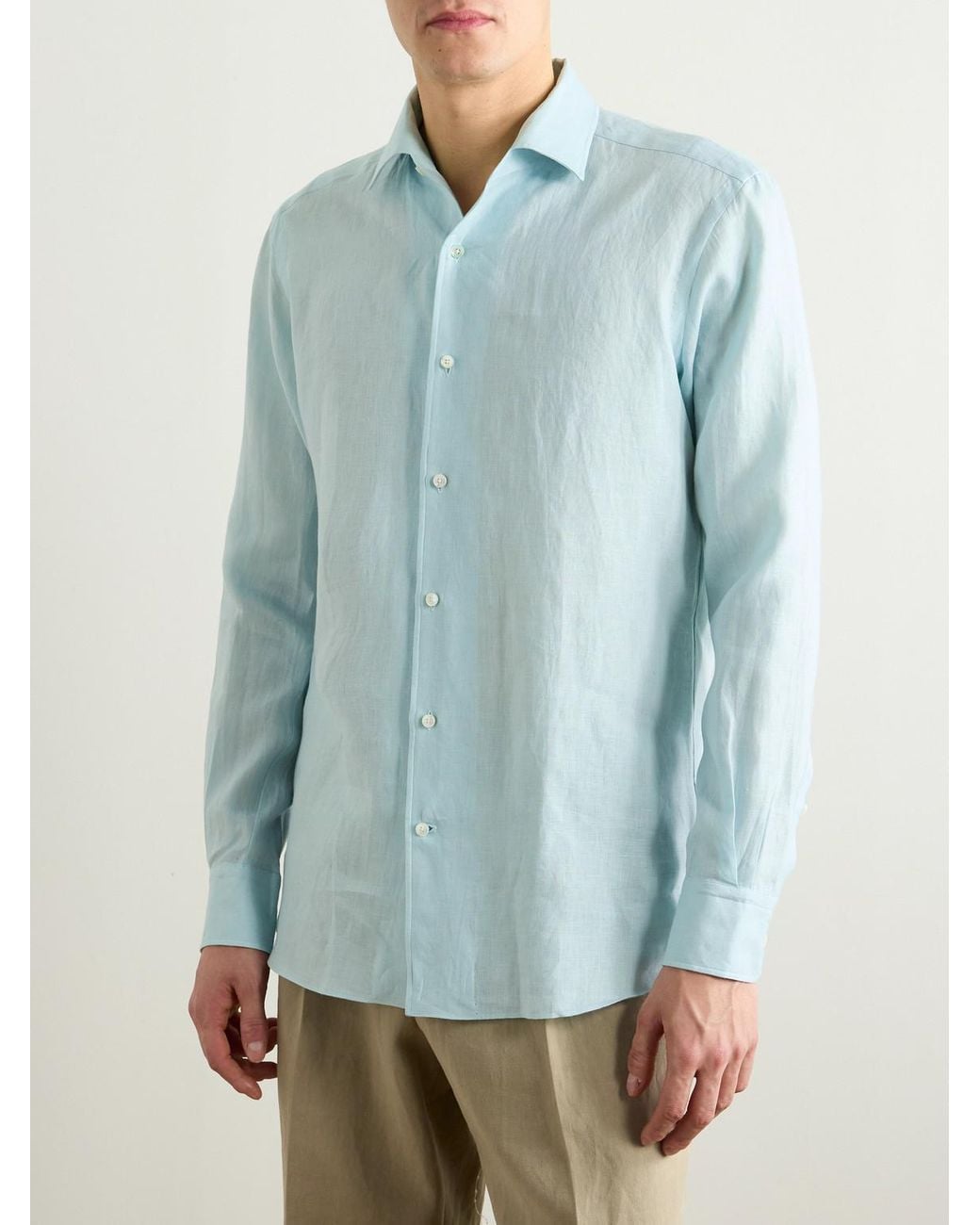 Zegna Blue Oasi Linen Shirt for men