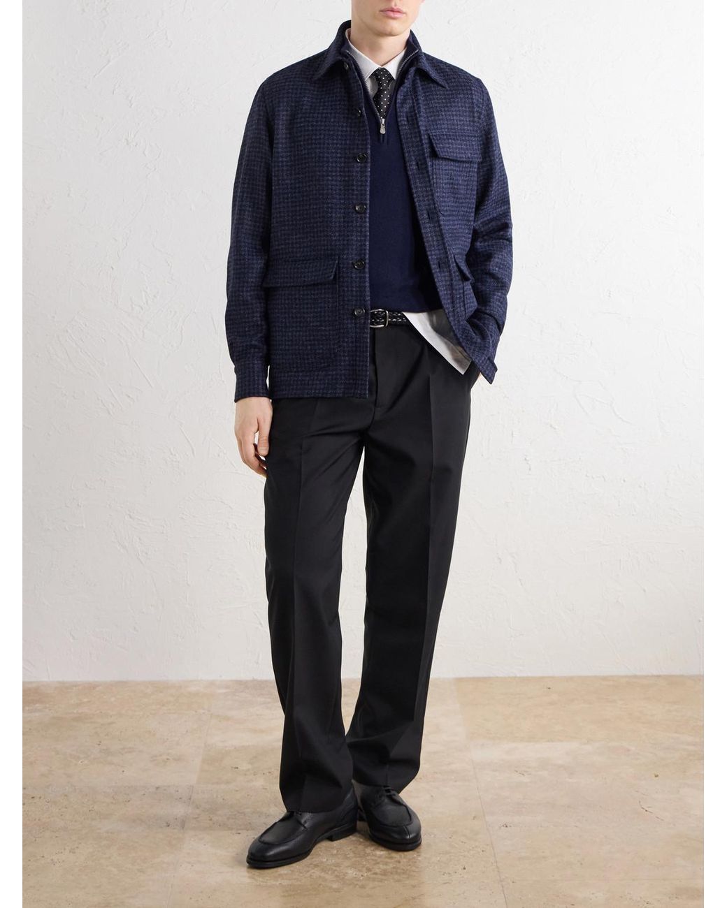 De Petrillo Blue Houndstooth Virgin Wool Overshirt for men