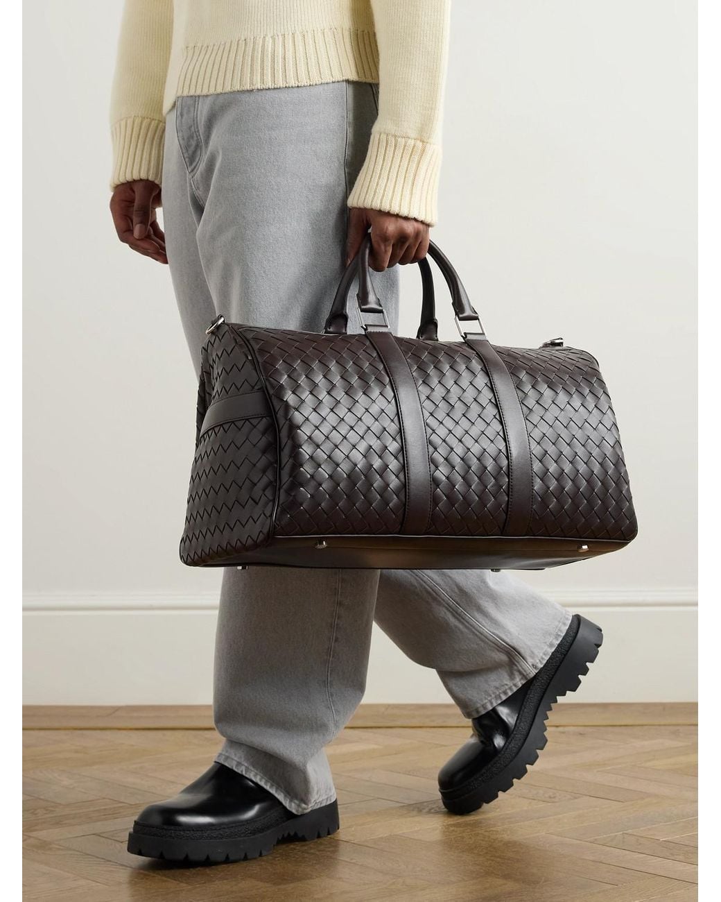 Bottega Veneta Brown Intrecciato Leather Weekend Bag for men