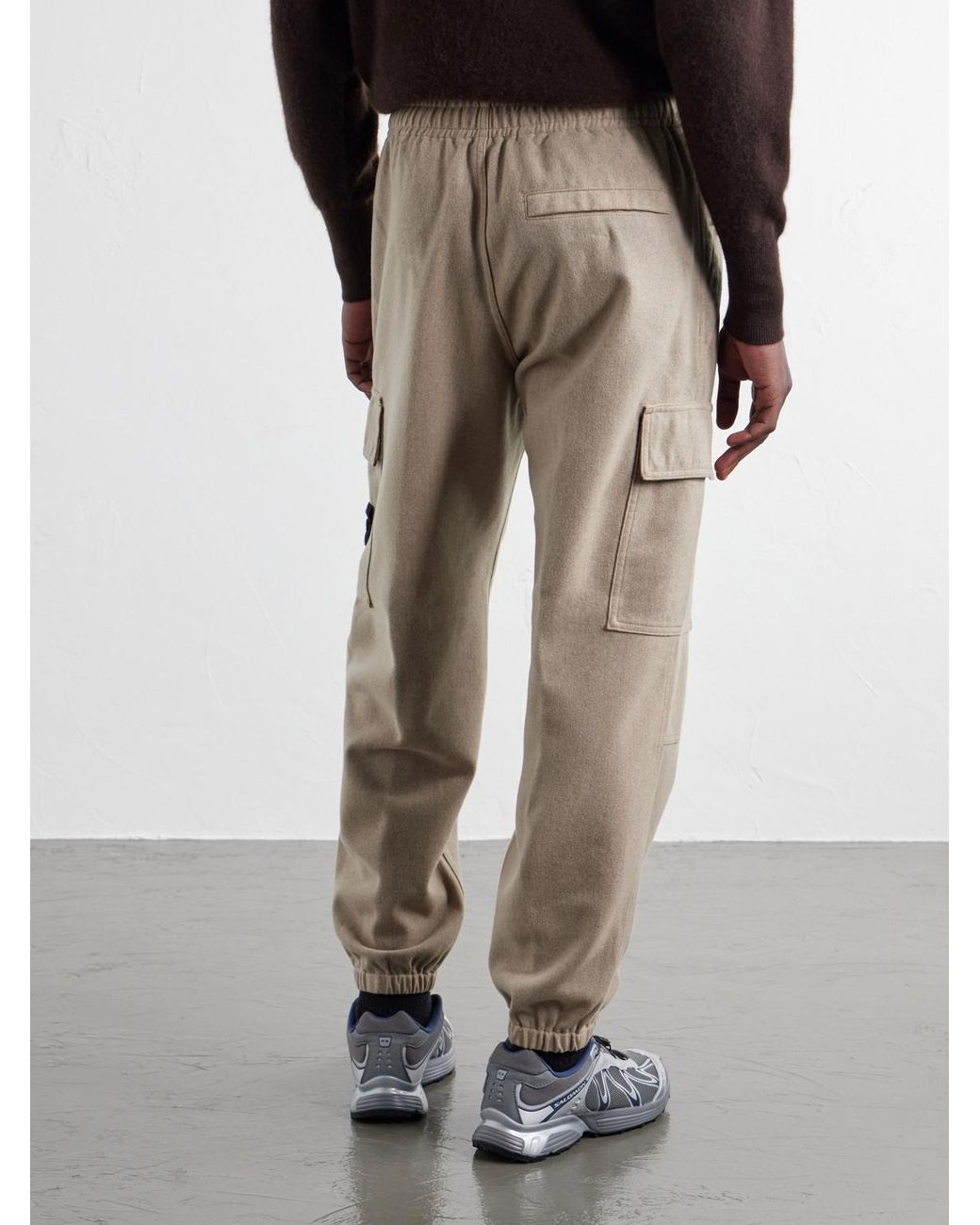 Stone Island Natural Garment-Dyed Wool-Blend Nylon Flannel-Tc Cargo Sweatpants for men