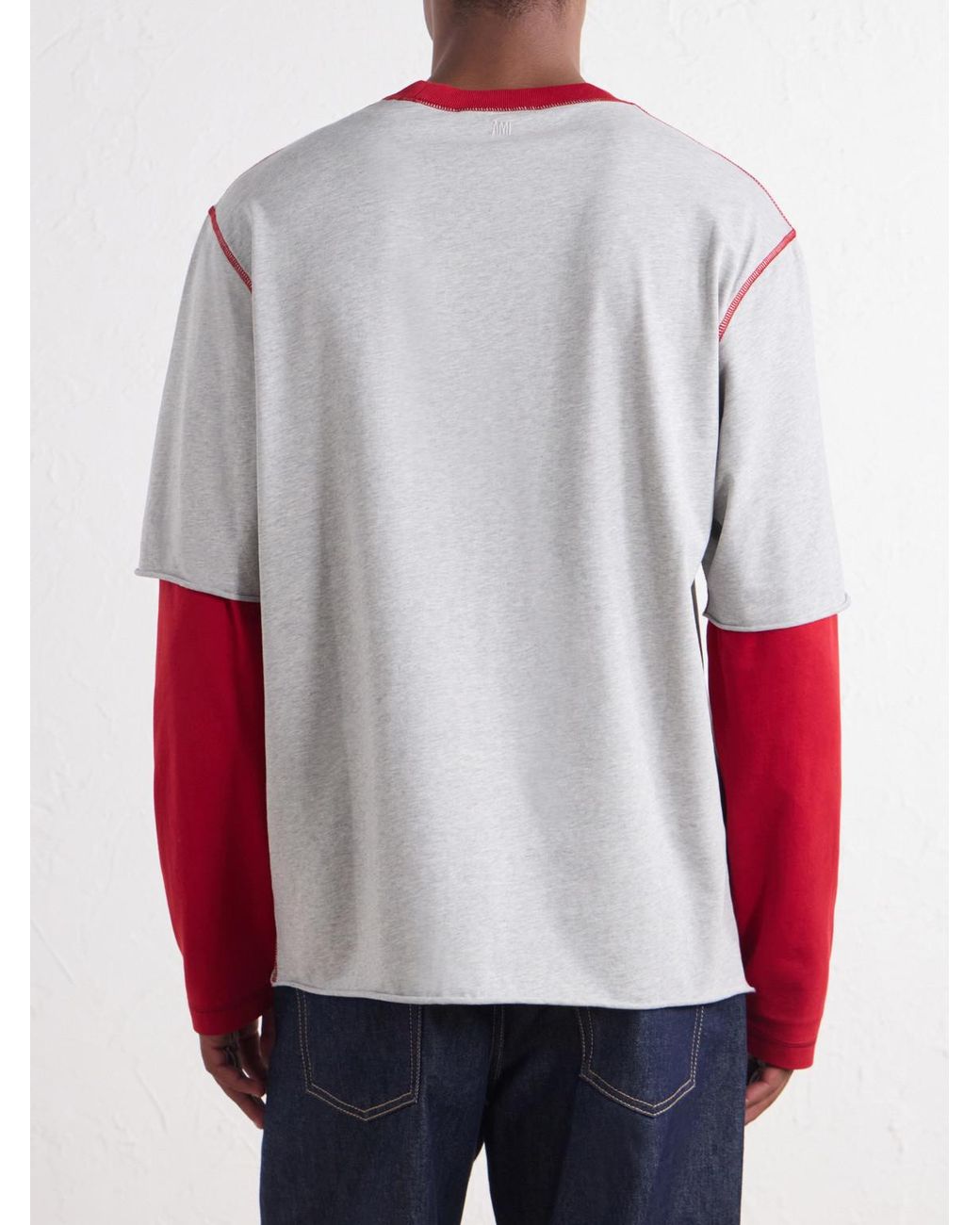 AMI Red Logo-Appliquéd Cotton-Jersey T-Shirt for men