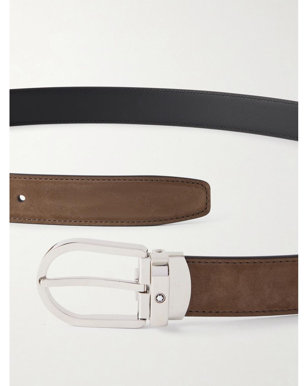 Montblanc Brown 3Cm Horseshoe Reversible Suede And Leather Belt for men