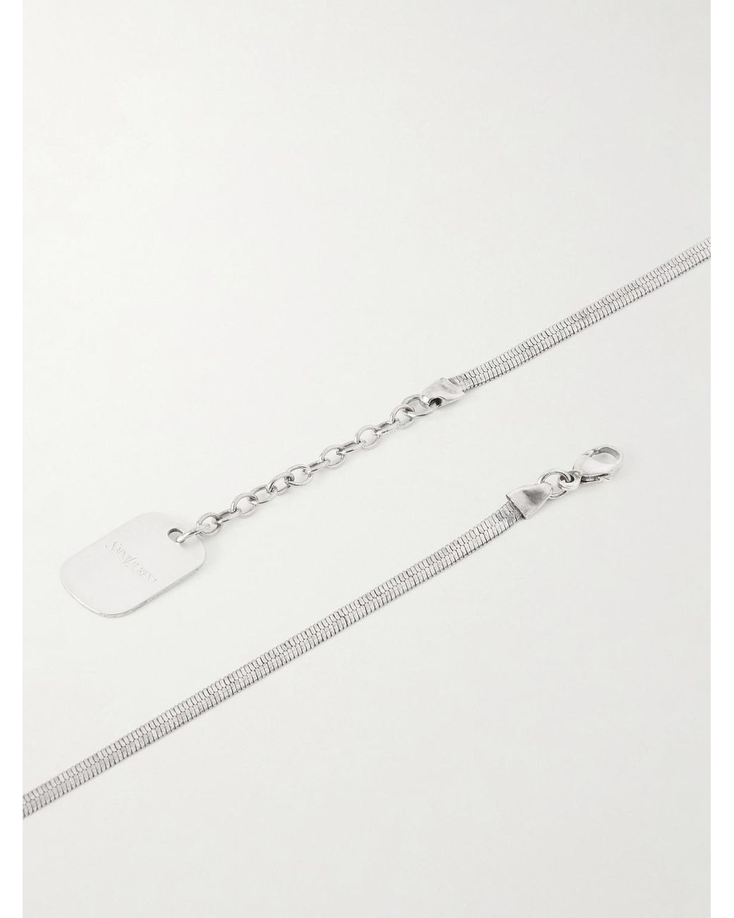 Saint Laurent White Silver-tone Chain Necklace for men