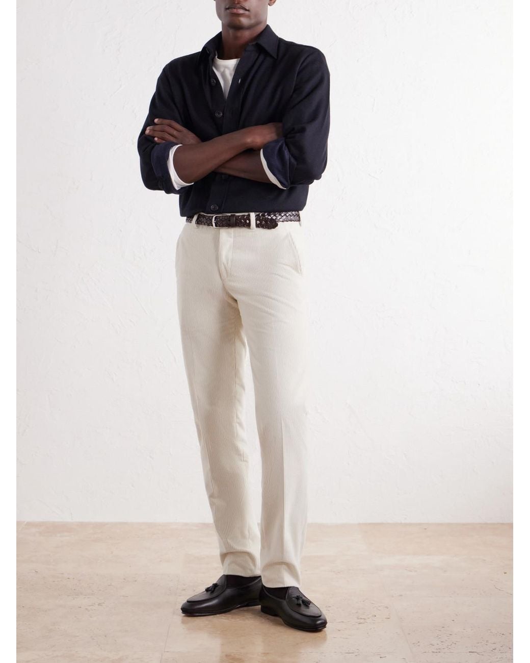 Rubinacci White Modaluca Tapered Cotton-Corduroy Trousers for men