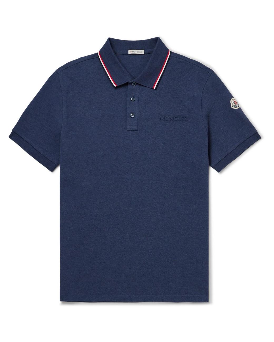 Moncler Logo-embossed Contrast-tipped Cotton-piqué Polo Shirt in Blue for  Men | Lyst