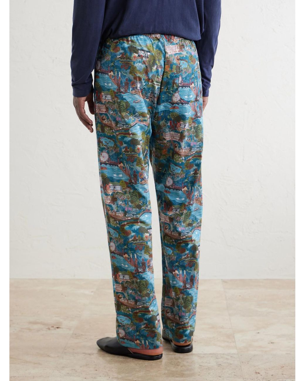 Derek Rose Blue Ledbury 100 Printed Cotton Pyjama Trousers for men