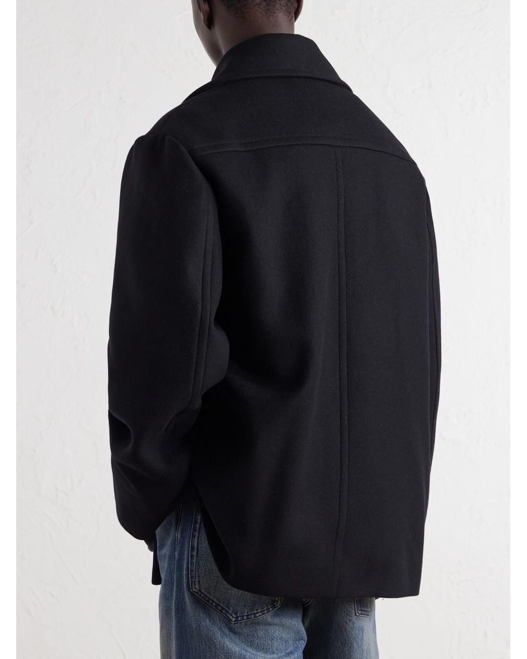 Dries Van Noten Black Double-Breasted Wool-Blend Coat for men
