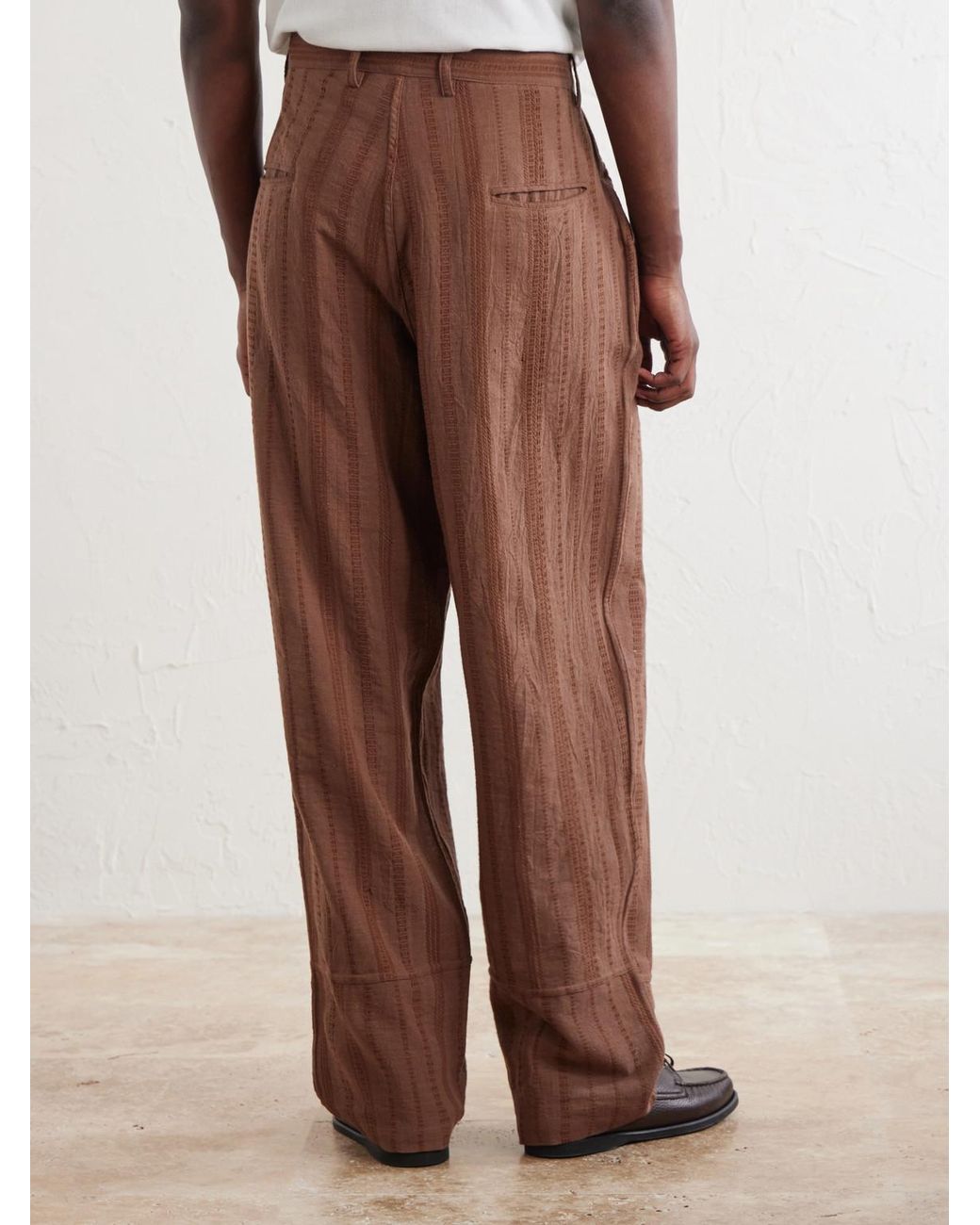 Kardo Brown Antonio Straight-Leg Striped Cotton-Canvas Trousers for men