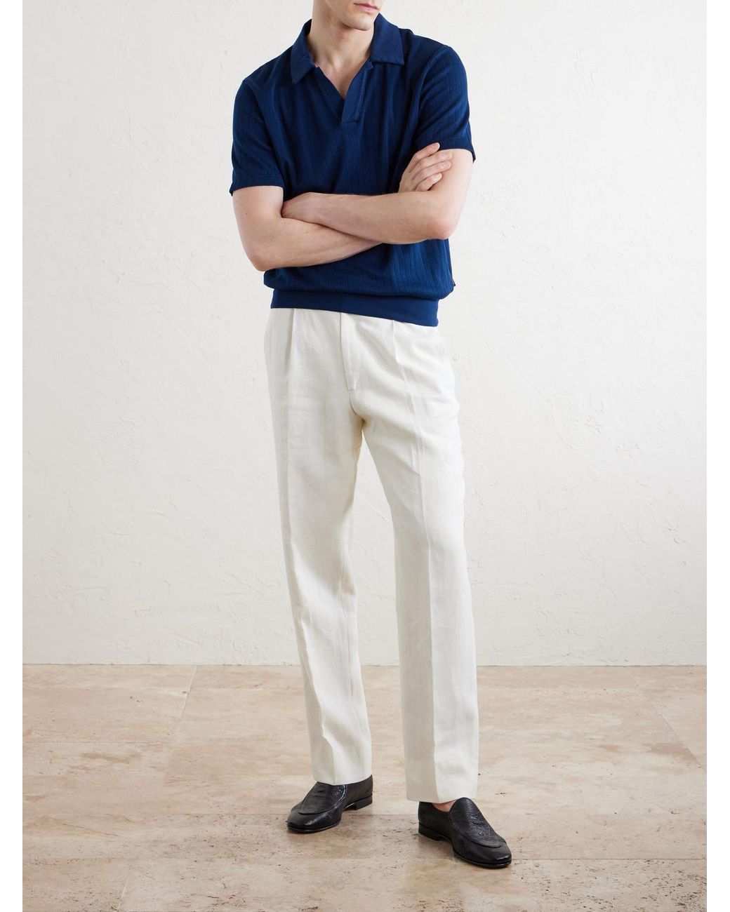 Oliver Spencer Blue Westcott Open-Collar Organic Cotton Polo Shirt for men