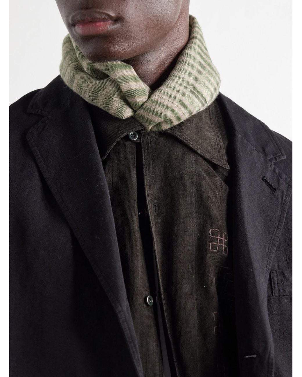 Kardo Natural Embroidered Striped Cashmere Scarf for men