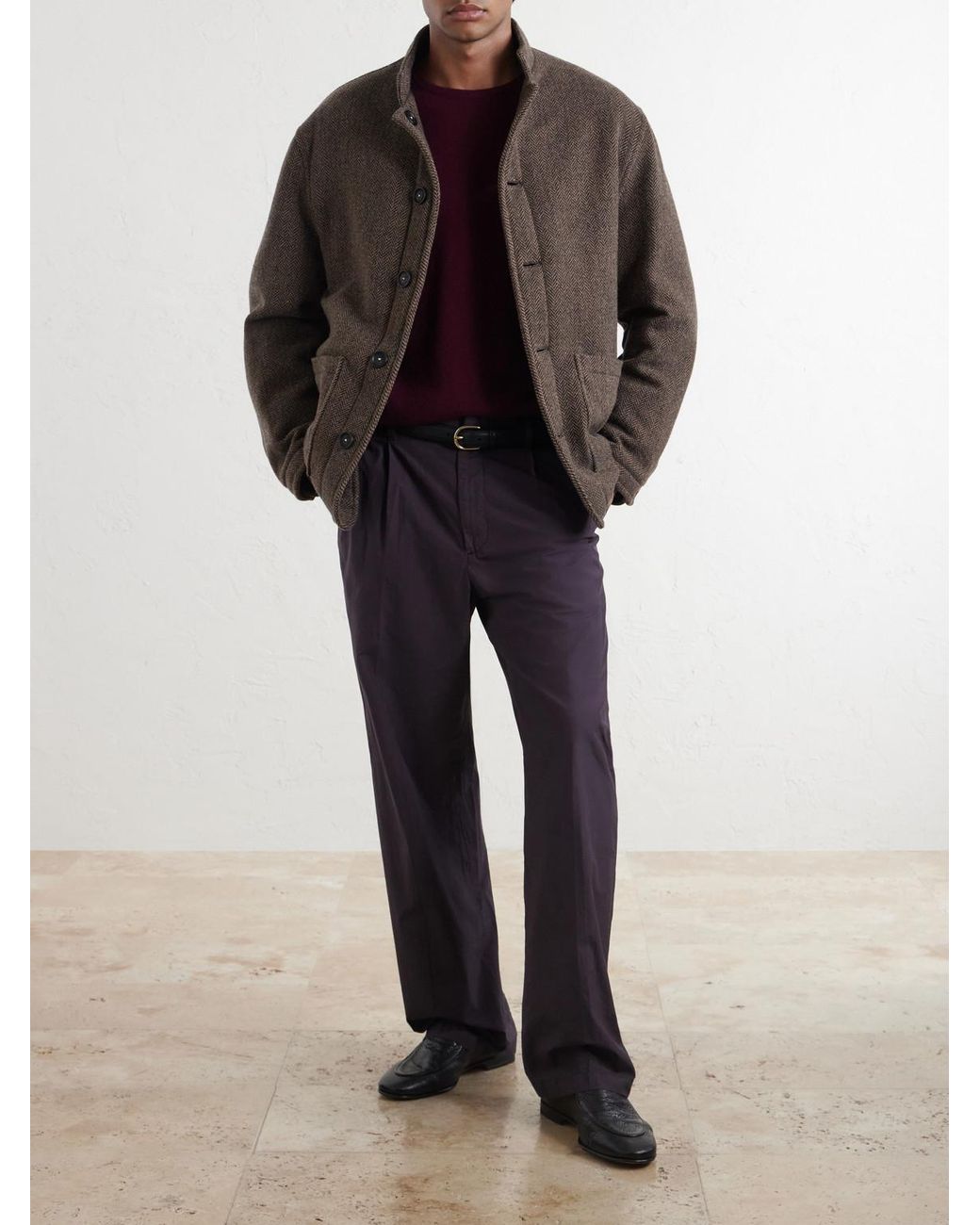 Massimo Alba Brown Chevrolet Reversible Herringbone Wool-Blend Jacket for men