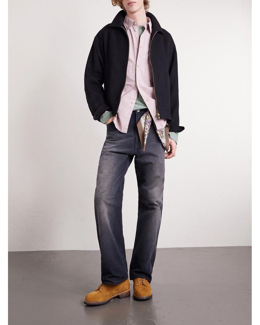 Visvim Blue Strato Leather-trimmed Linen And Wool-blend Twill Jacket for men