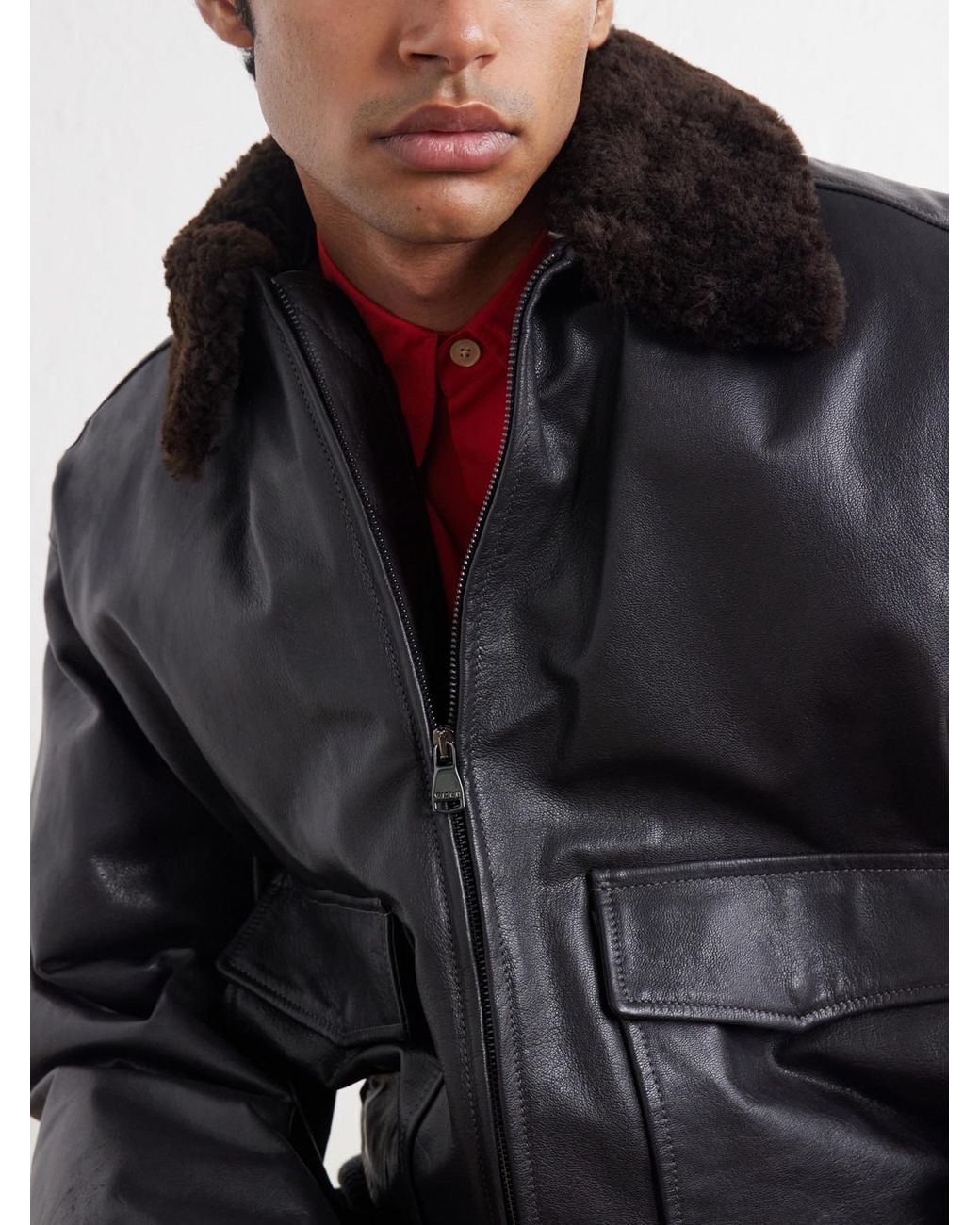 Valstar Black Smith Shearling-Trimmed Full-Grain Leather Jacket for men