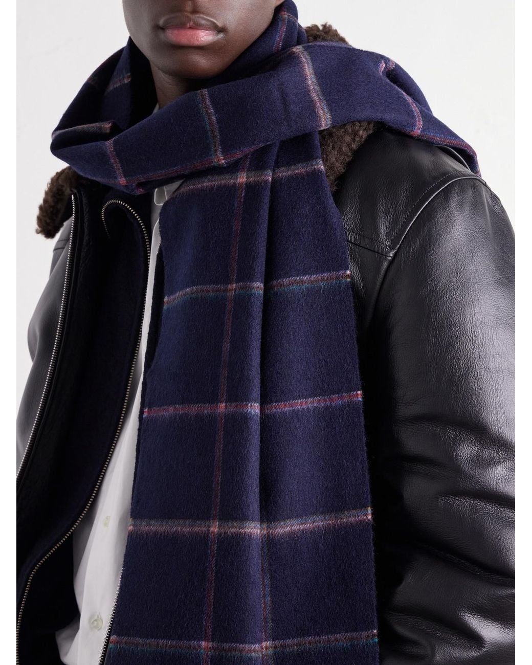 Paul Smith Blue Checked Wool And Cashmere-Blend Scarf for men