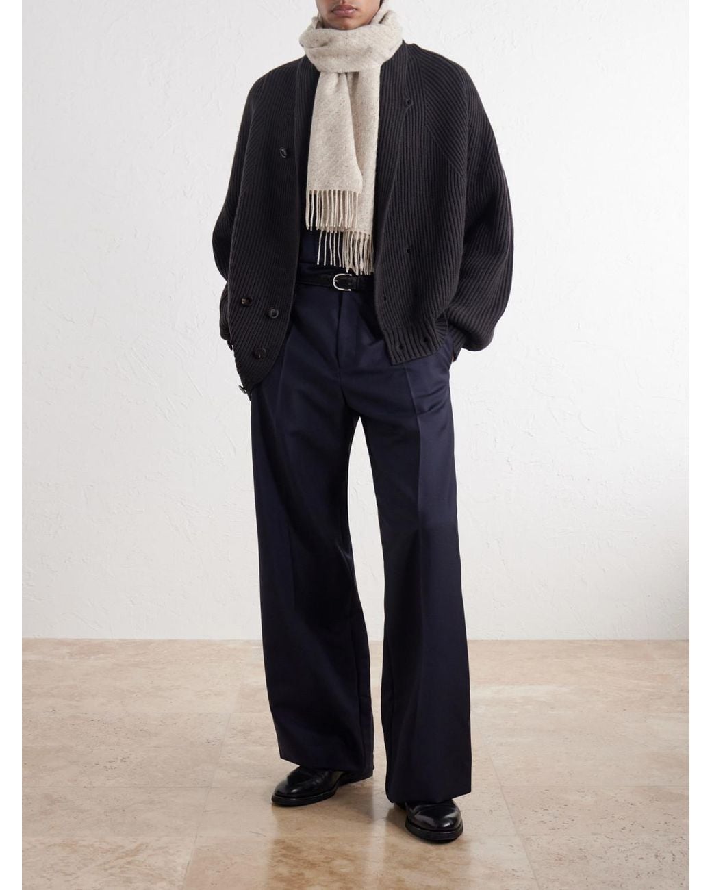 Johnstons Natural Fringed Cashmere Scarf for men