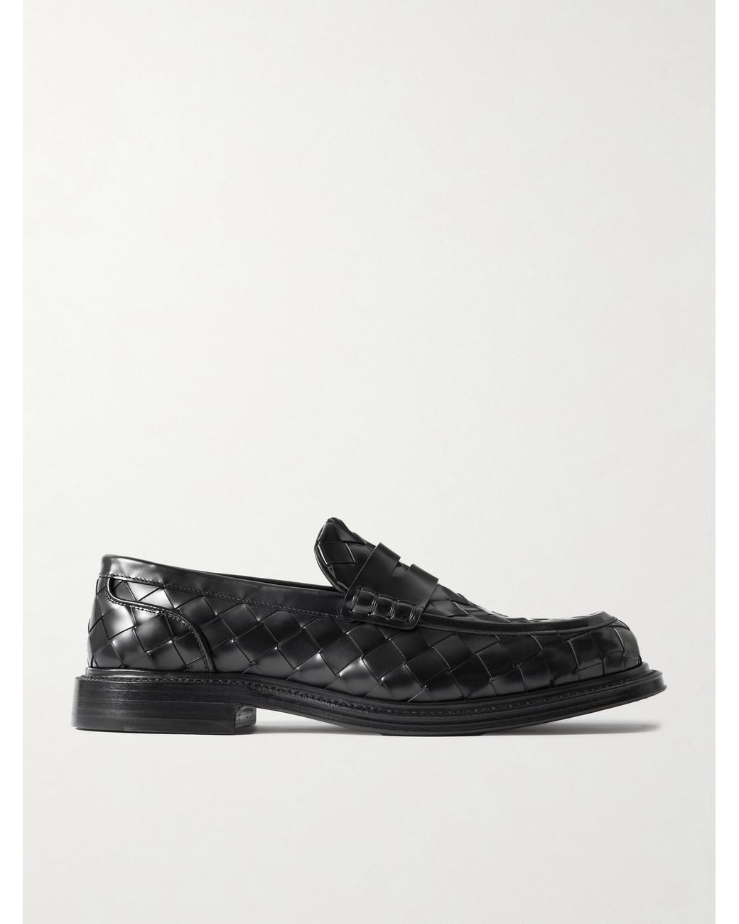 Bottega Veneta Black James Intrecciato Leather Penny Loafers for men