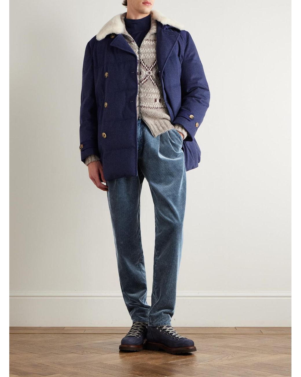 Brunello Cucinelli Blue Tapered Cotton-Corduroy Trousers for men