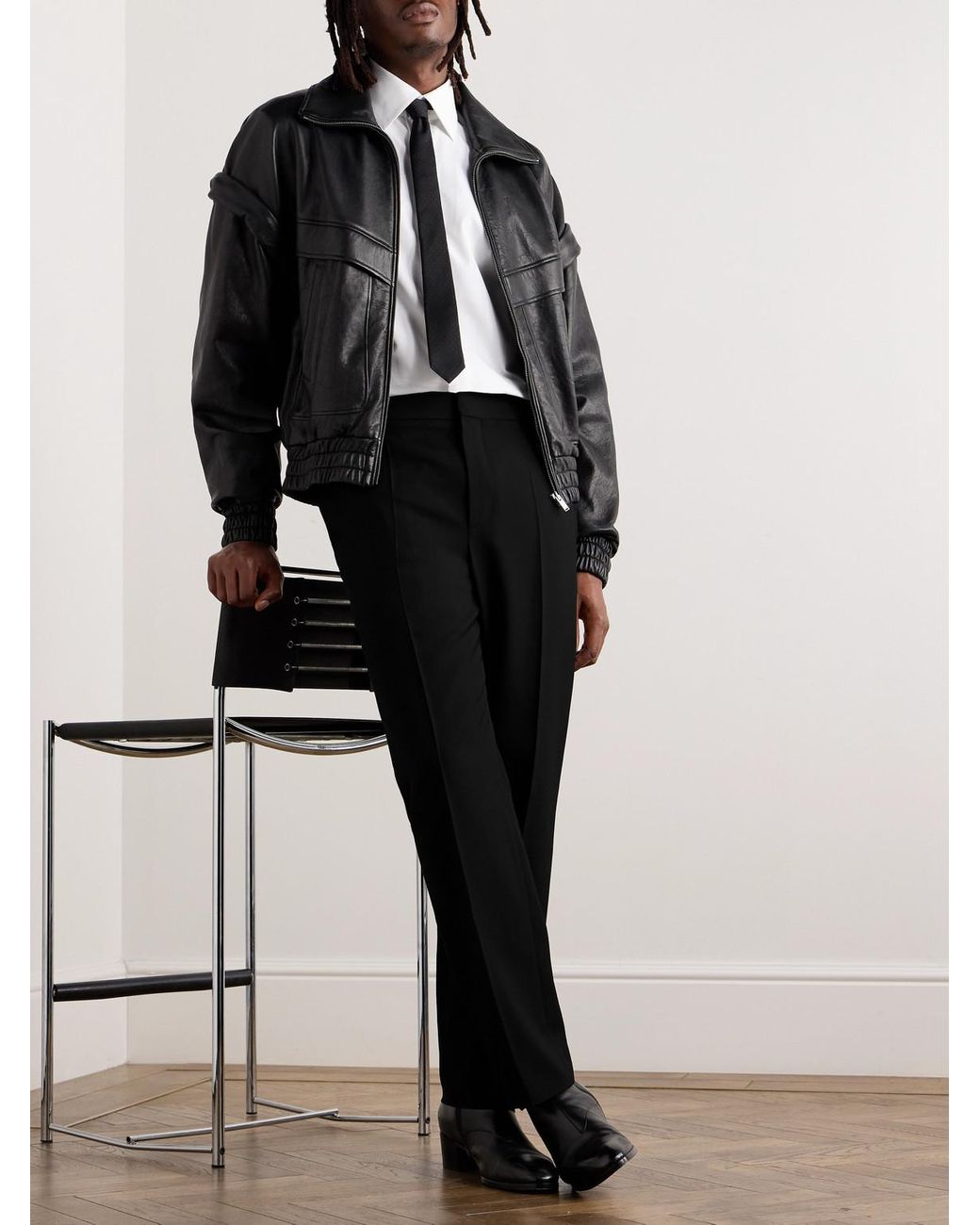 Saint Laurent Black Straight-Leg Wool-Twill Trousers for men