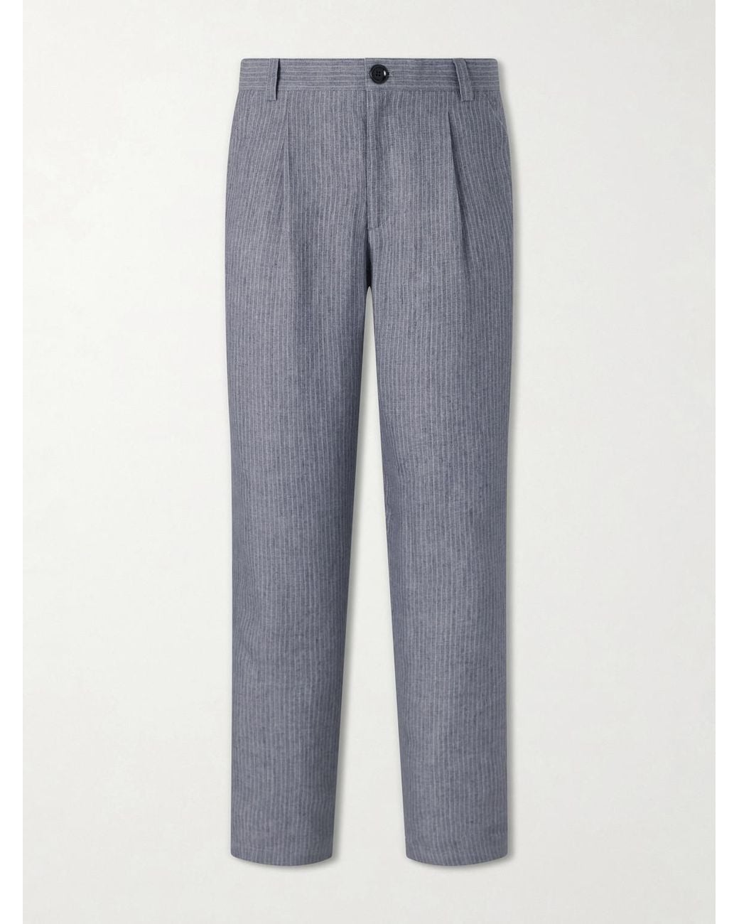 Oliver Spencer Gray Morton Straight-Leg Pleated Striped Linen Suit Trousers for men