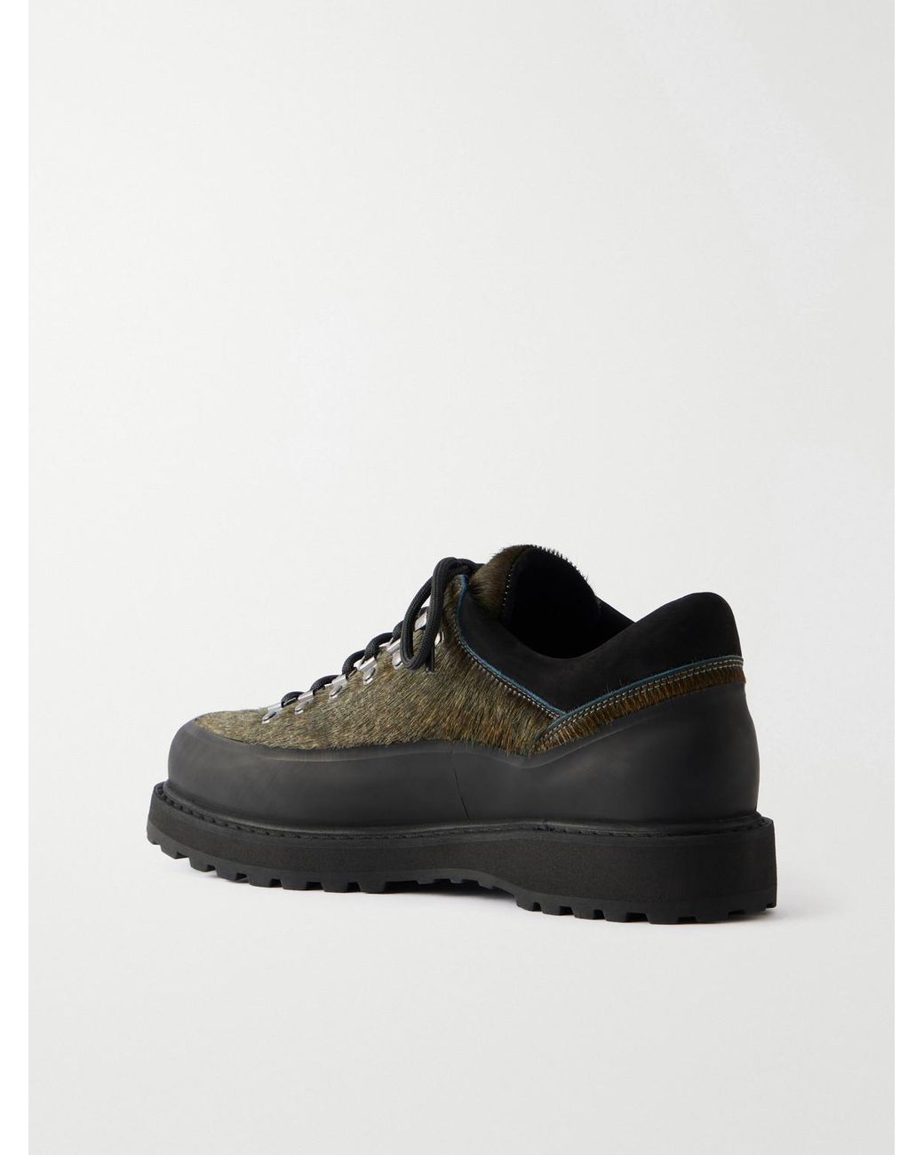 Diemme Black Cornaro Gomma Suede And Rubber-Trimmed Calf-Hair Hiking Boots for men