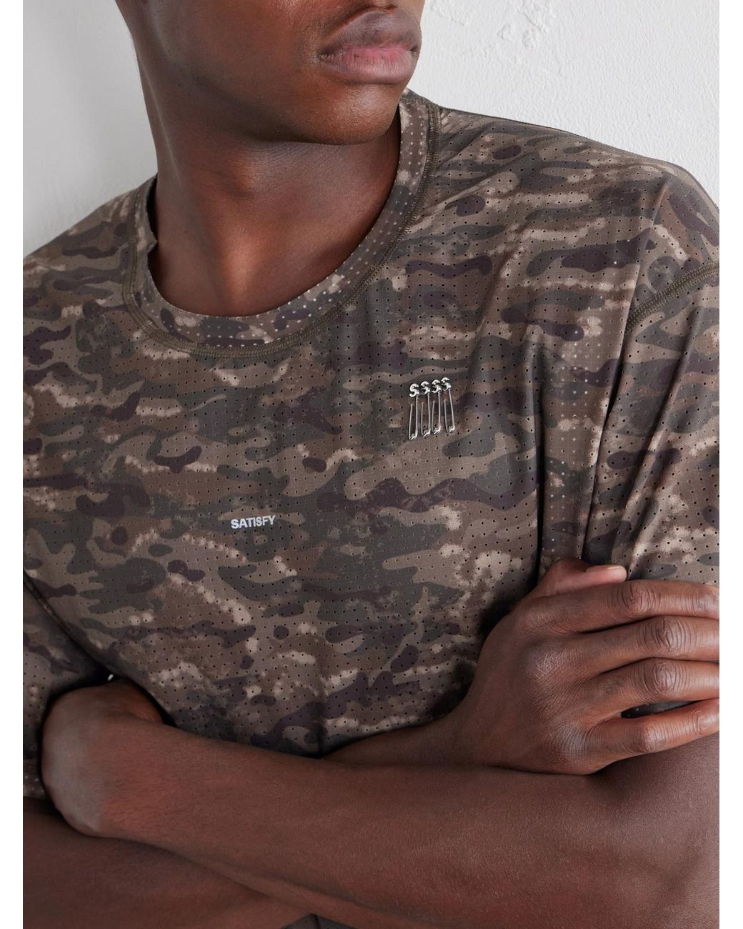 Satisfy Gray Embellished Printed Space-O Mesh T-Shirt for men