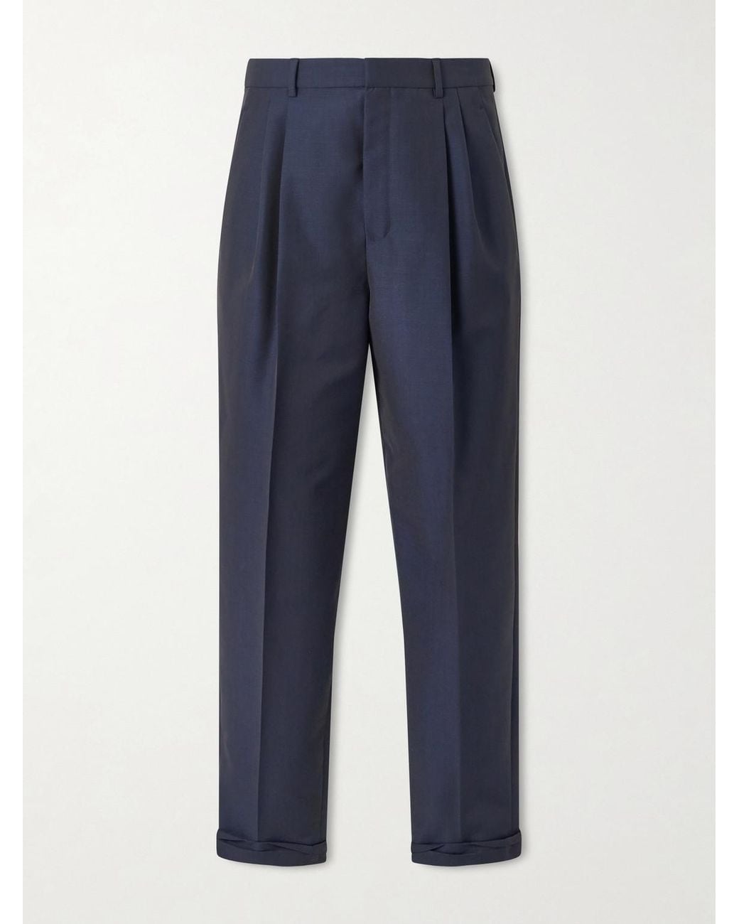 Saint Laurent Blue Tapered Pleated Wool And Mohair-blend Trousers for men