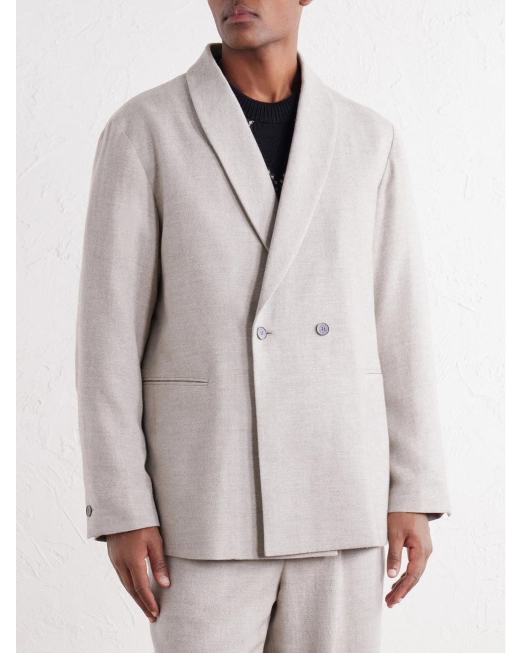 Blue Blue Japan White Shawl-Collar Wool, Cotton And Yak-Blend Twill Suit Jacket for men