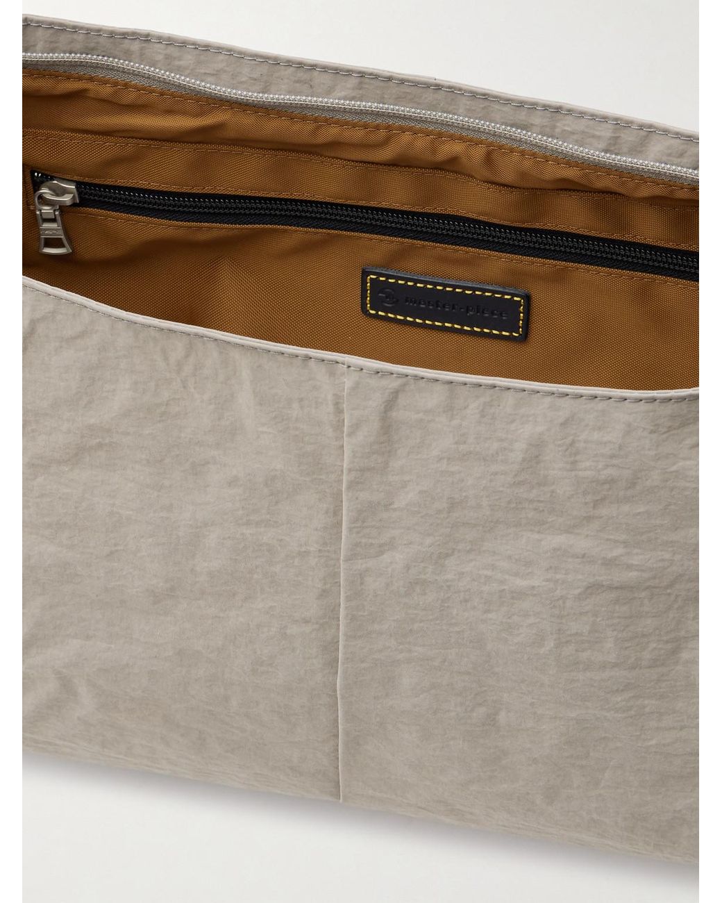 Master Piece Gray Sash Large Leather-Trimmed Coated-Nylon Sling Bag for men