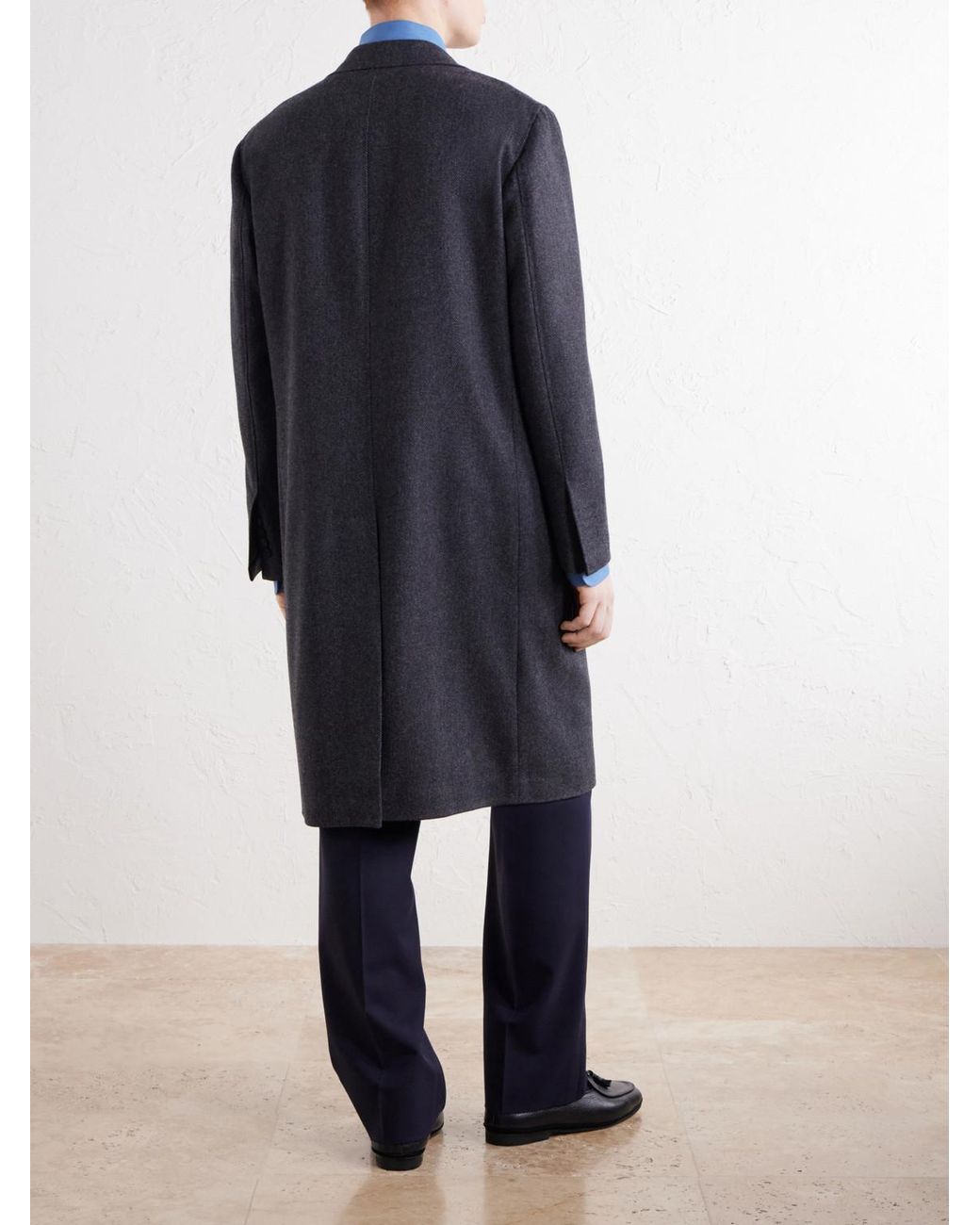Rubinacci Blue Herringbone Virgin Wool Coat for men
