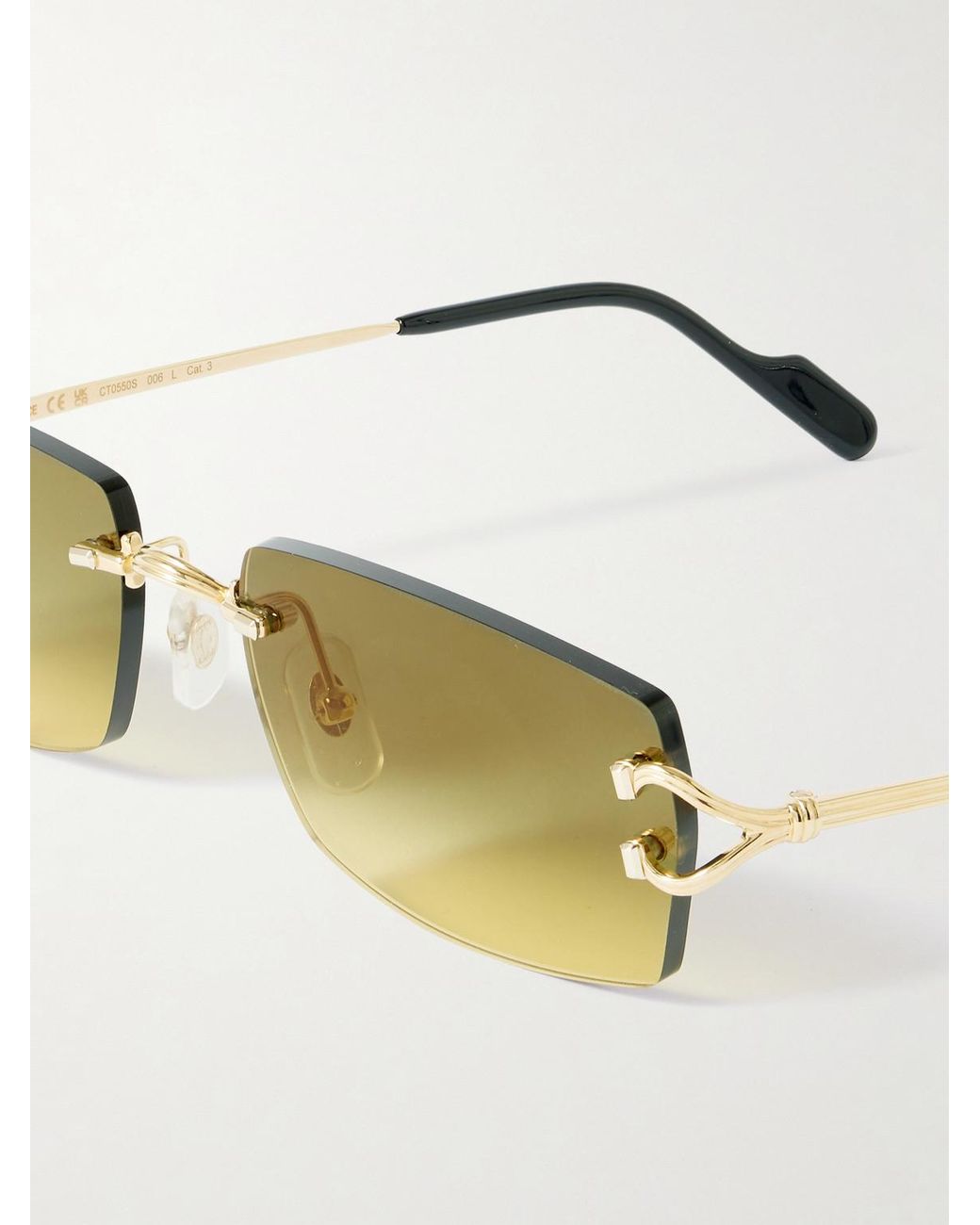 Cartier Metallic Signature C Rimless Square-frame Gold-tone Metal Sunglasses for men