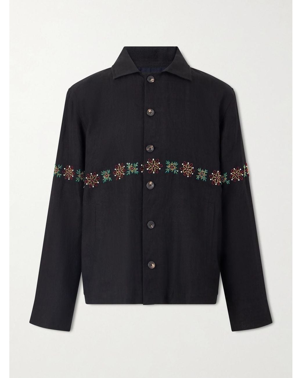 Kartik Research Blue Embroidered Linen Shirt for men