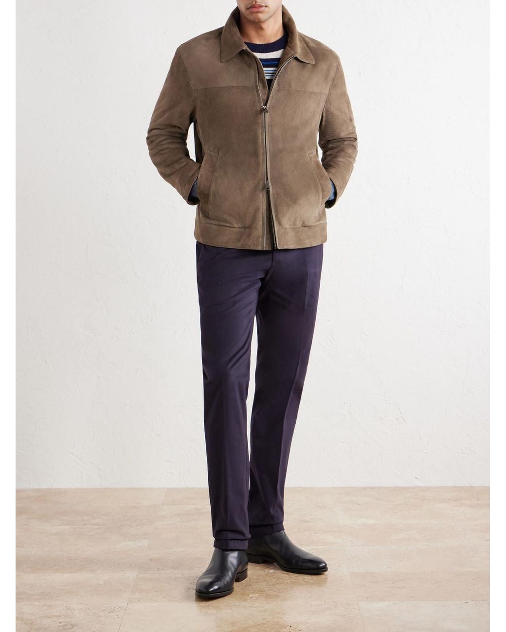 Brioni Brown Suede Blouson Jacket for men