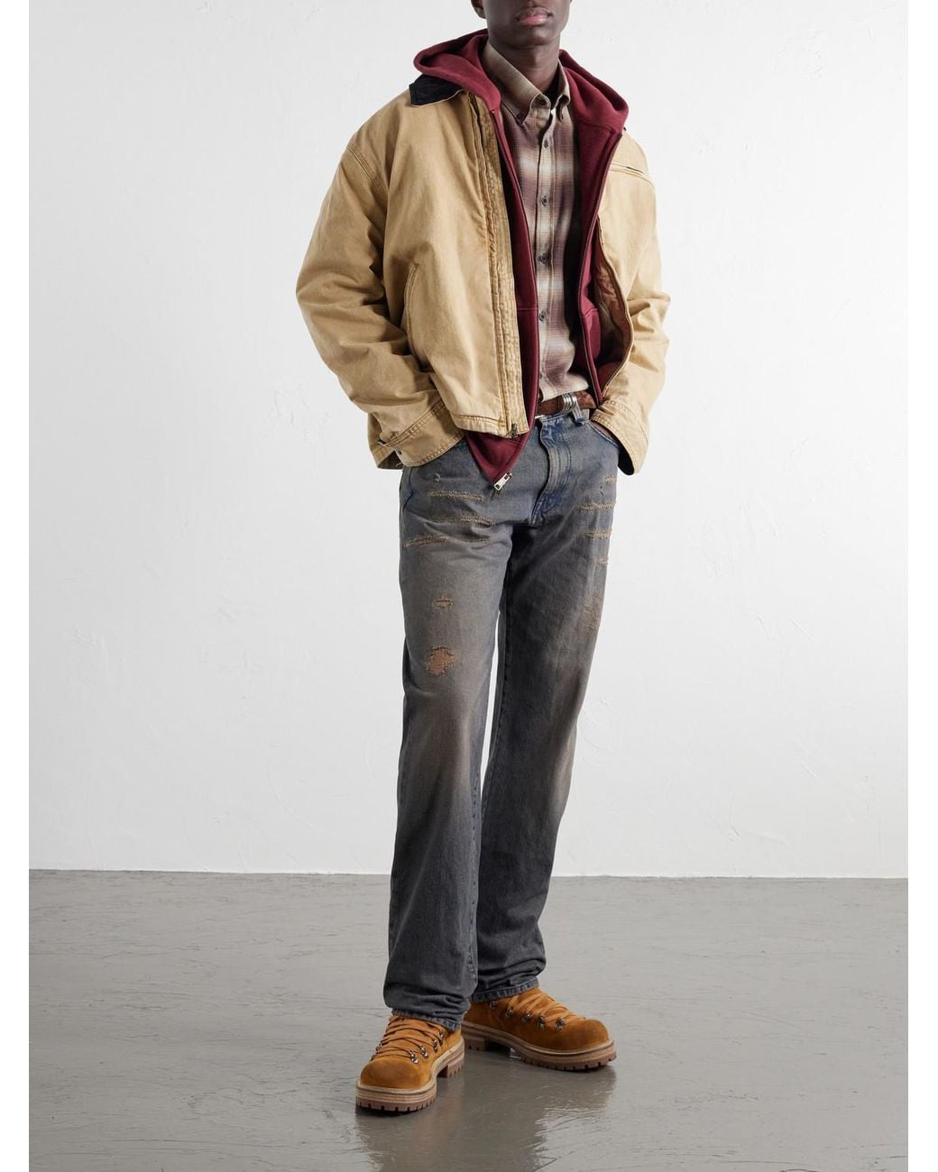 424 Gray Loose Straight-Leg Distressed Jeans for men