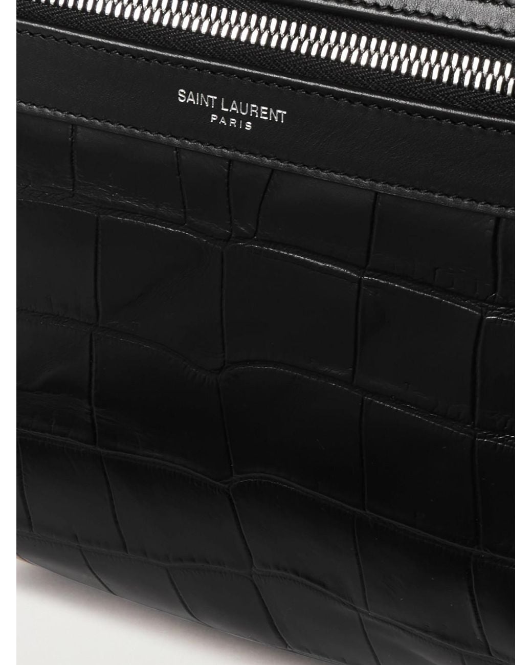 Saint Laurent Black City Croc-Effect Glossed-Leather Backpack for men
