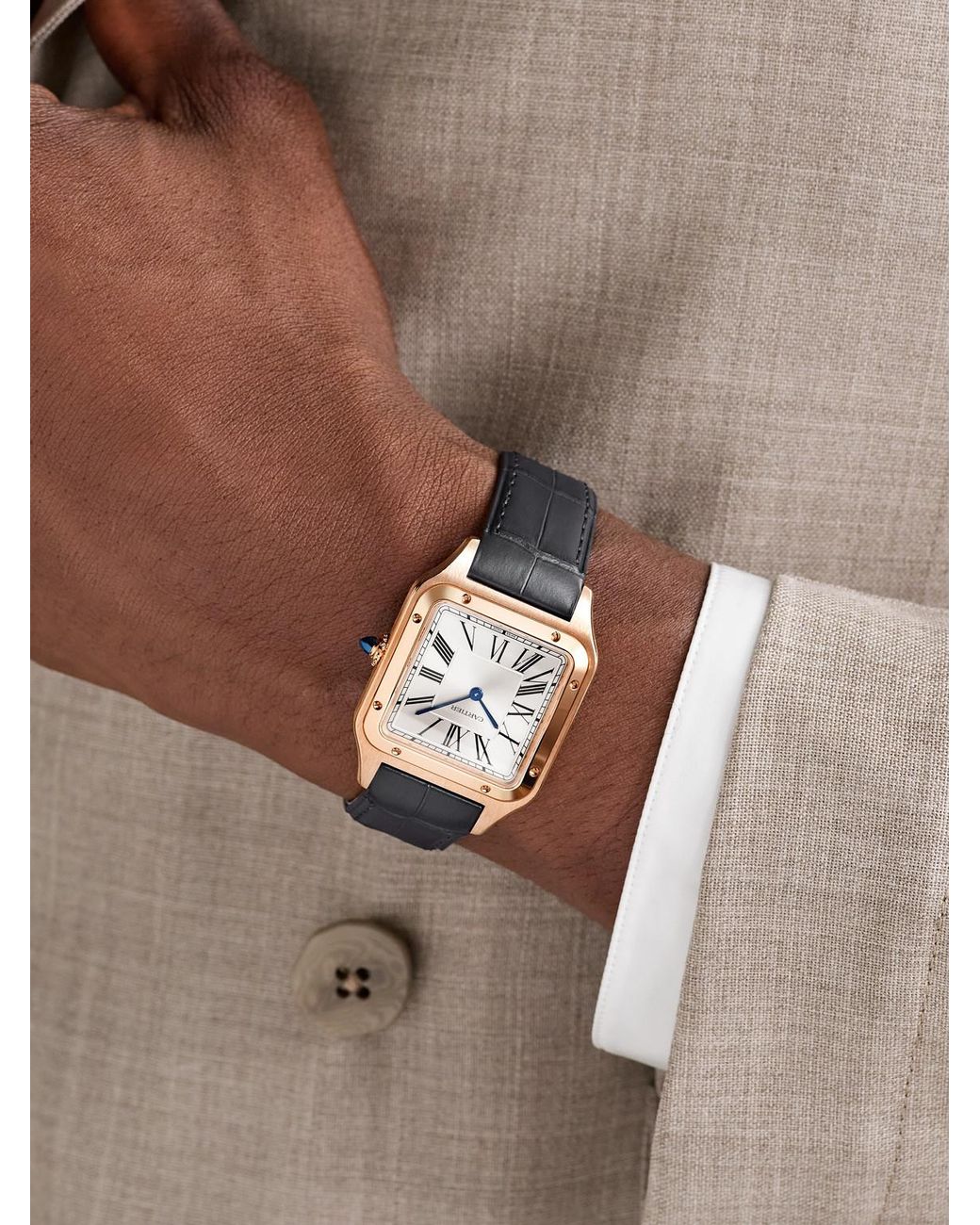 Cartier Black Santos-Dumont Large 18-Karat Rose Watch, Ref. Wgsa0116 for men