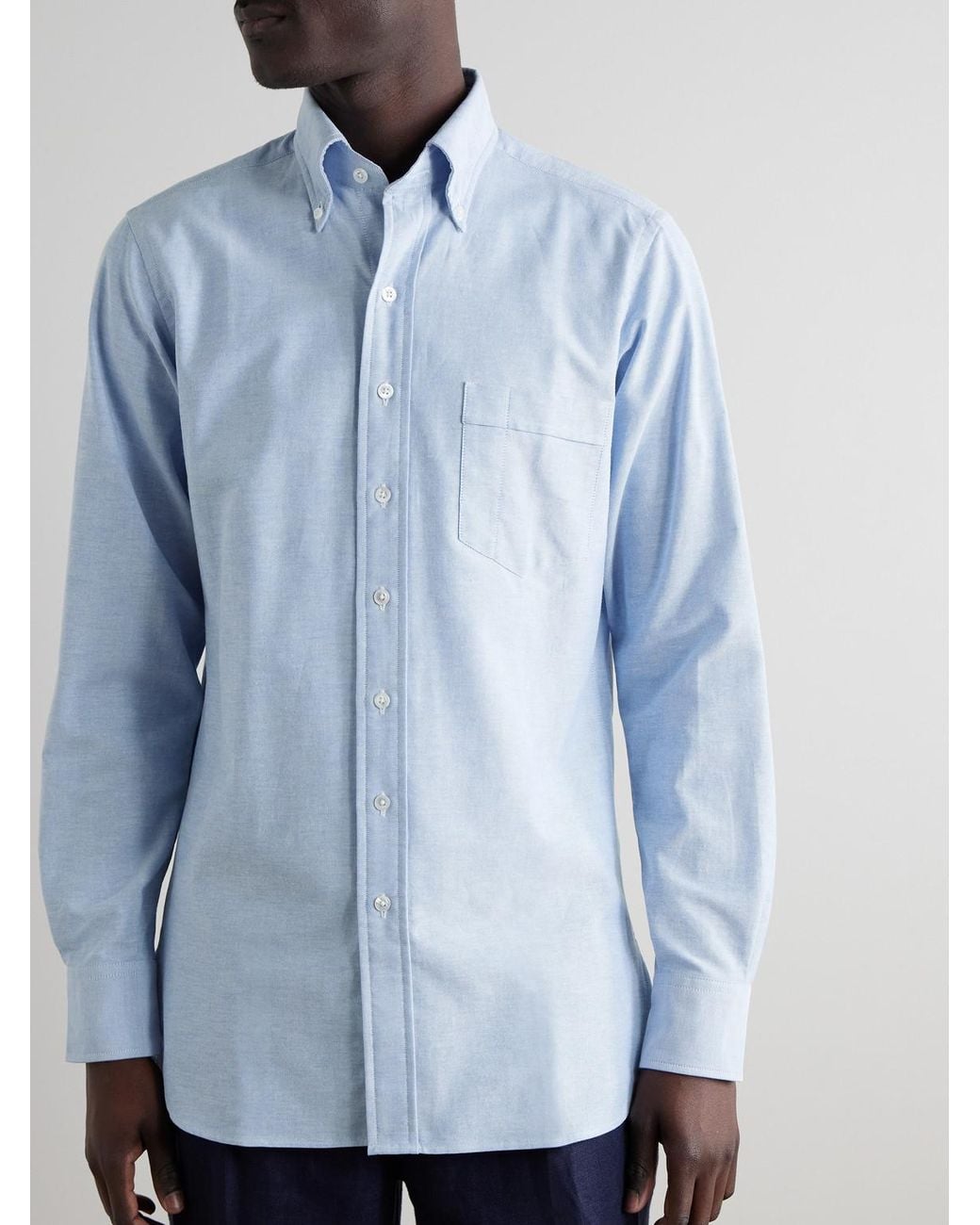 Drake's Blue Button-Down Collar Cotton Oxford Shirt for men