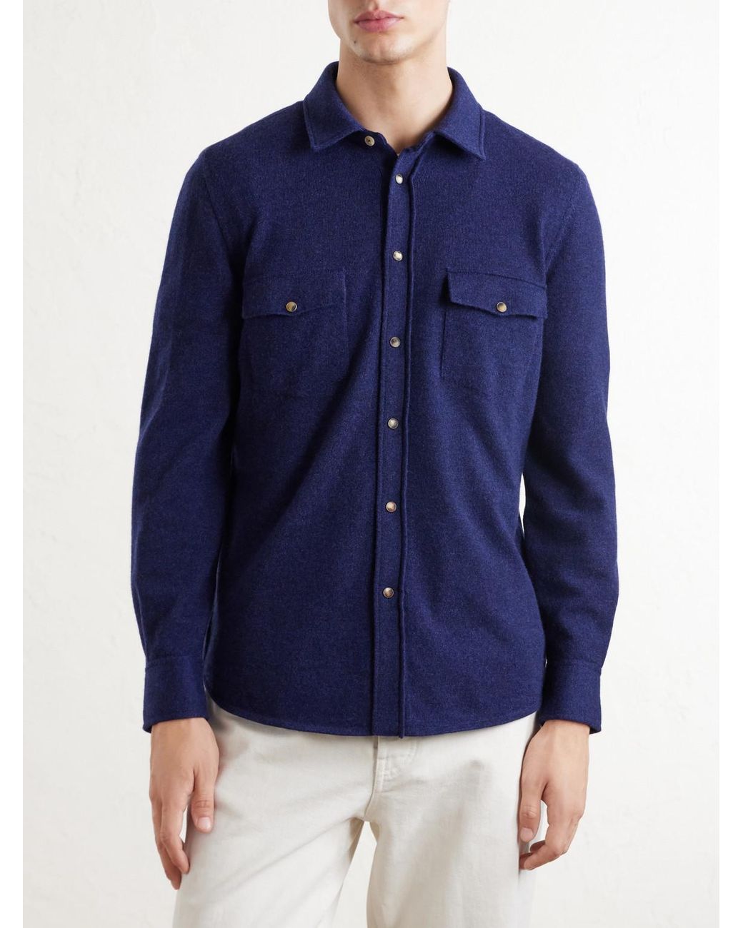 Brunello Cucinelli Blue Cashmere Shirt for men