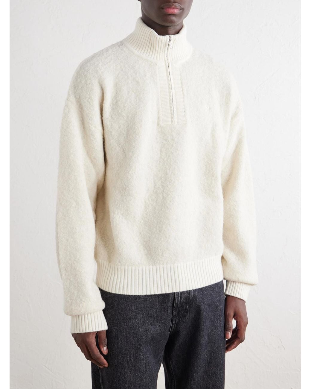 Aimé Leon Dore Natural Felted Wool-Blend Half-Zip Sweater for men