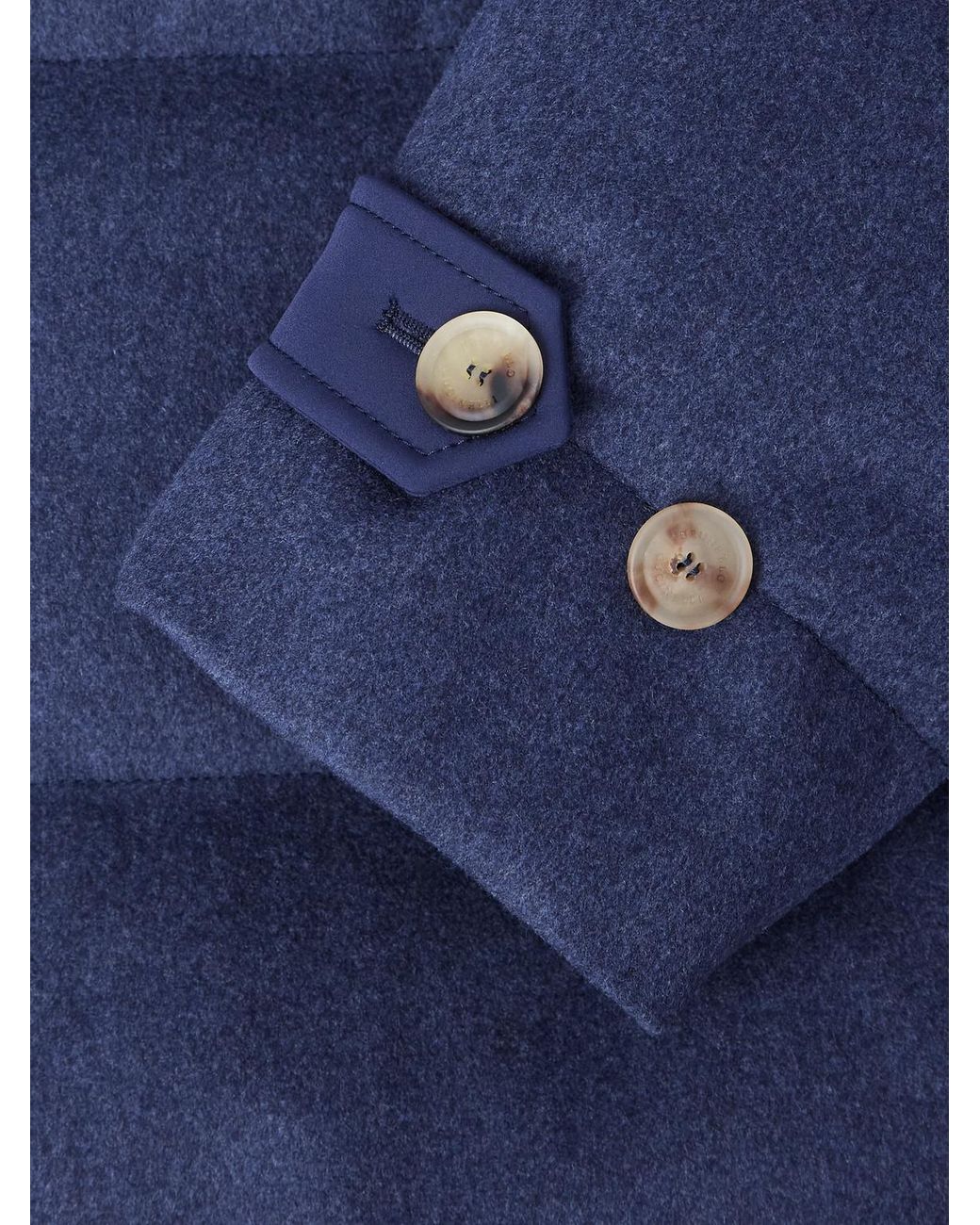Brunello Cucinelli Blue Double-Breasted Shearling-Trimmed Quilted Wool Down Coat for men