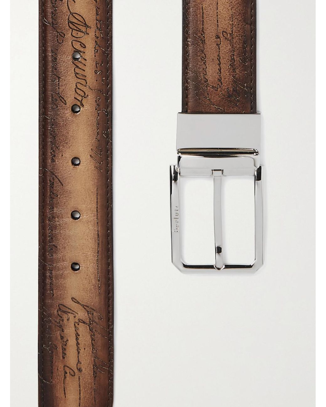 Berluti Gray Versatile 3.5Cm Scritto Reversible Venezia Leather Belt for men