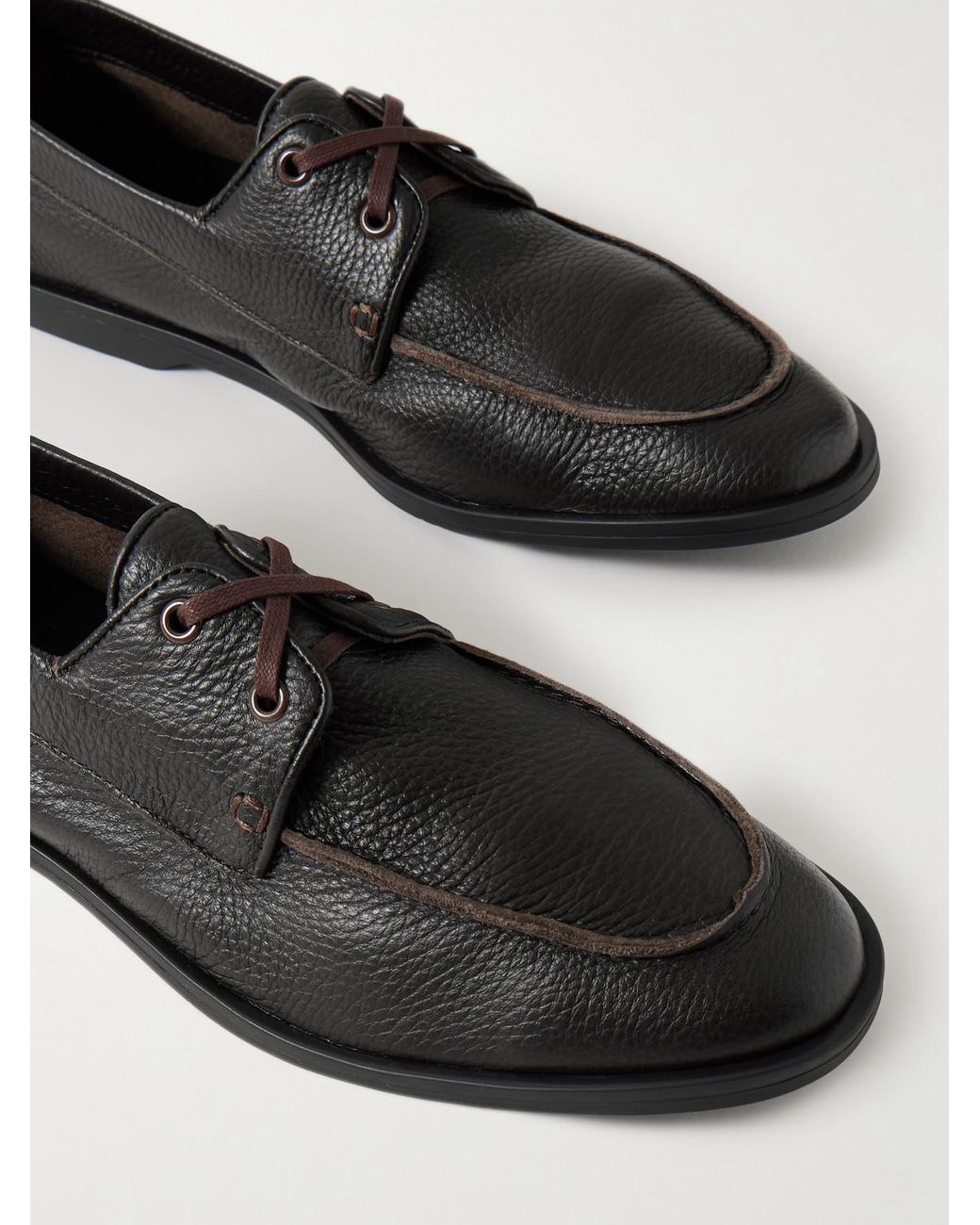 George Cleverley Black Devon Full-Grain Deerskin Boat Shoes for men